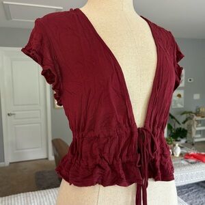 Maroon Tie-Front Blouse